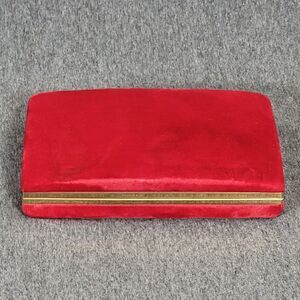 Vintage Mele Jewelry Box Red Velvet Hard Shell Travel Clam Case 7" x 4.5" x 1.5"